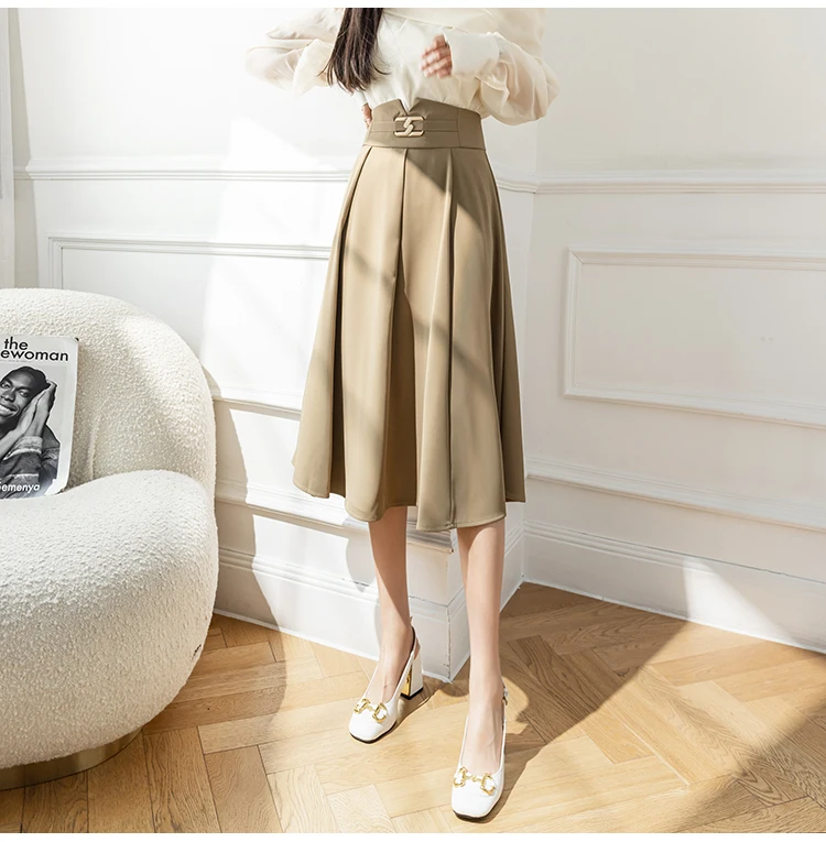 floral skirt Elegant Metal Buttons Pleated Midi Skirts Womens 2022 Spring Summer Korean Casual Fashion Slim High Waist A-line Skirt Female nike tennis skirt