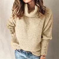 Vintage Turtleneck Sweater Women Winter Metal Buttons Long Sleeve Loose Pullover Knitted Jumpers Oversized Harajuku Sweaters 1