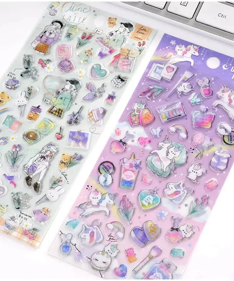 3 pcs/6 pcs Sweet Pets Room Cartoon Candy Crystal Stickers Scrapbooking Diy Journal Stationery Sticker Cute Deco School Supplies