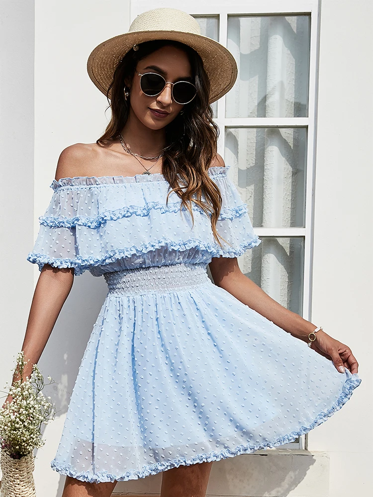 

One-Shoulder Ruffled Skirt Polka-Dot Simple Fashion Dress feminine And Gentle Evening Party Dress