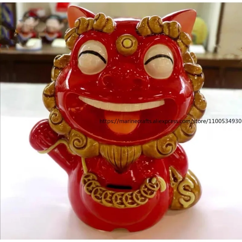 Shiwan Ceramics Lucky Cat Dance Lion Travel Hand Letter Gift Checkout Page Piggy Bank Cat Feng Shui Creative Ornament 3