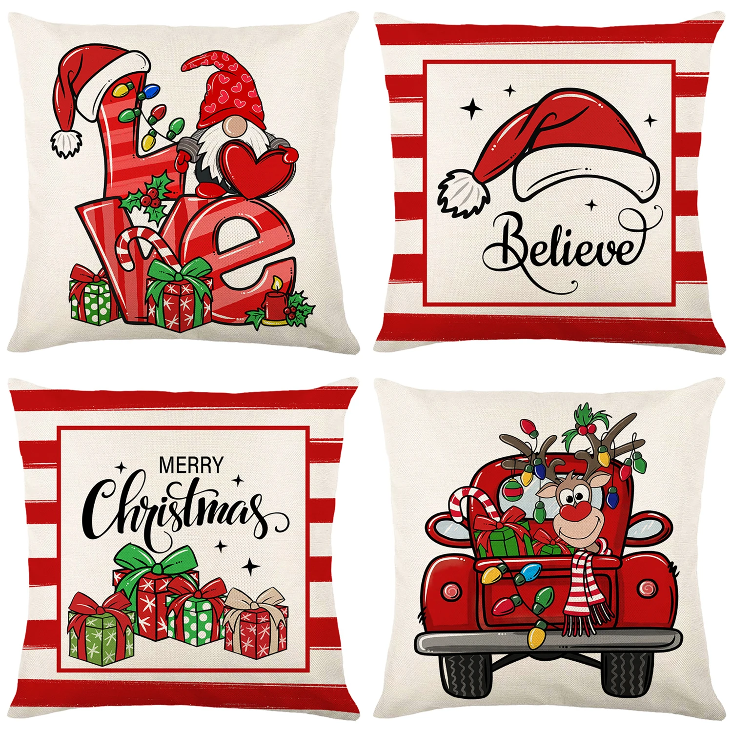 

Merry Christmas Decoration Pillow Case Home Decor Linen Cushion Cover for Sofa Livingroon Throw Pillow Cover Love Dwarf Printing