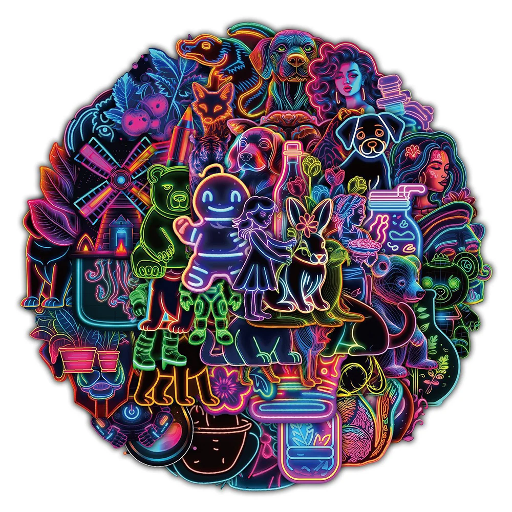 

10/30/50pcs Cool Neon Light Cartoon Graffiti Stickers Aesthetic Decals Laptop Motorcycle Phone Gradient Decoration Sticker Toys