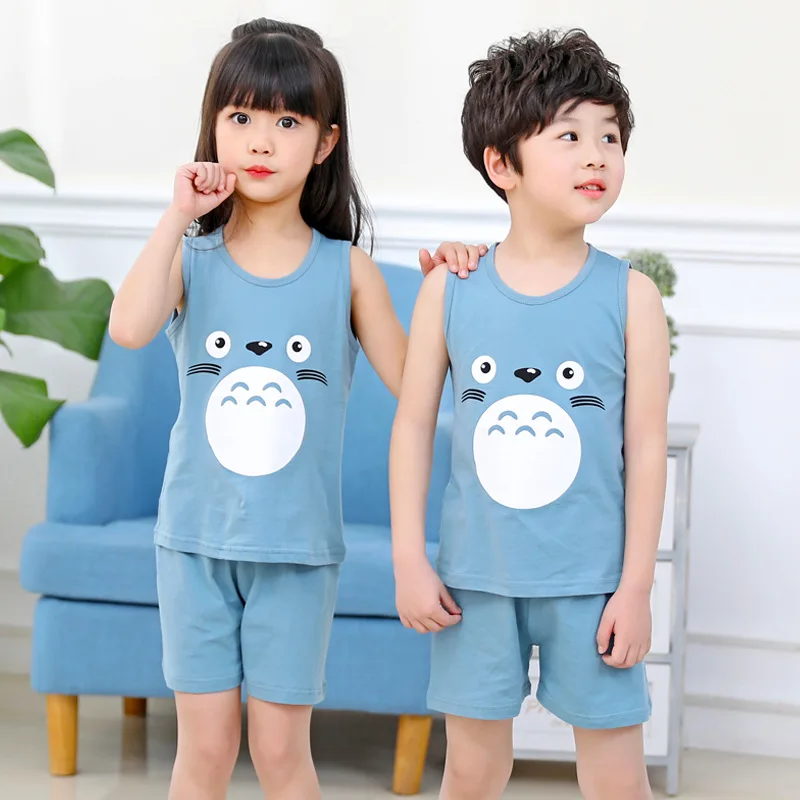 Kids Clothes Girls Child Vest Short 2pcs Cotton Cartoon Clothing Set for Boys 2 4 6 8 10 Years Children Kids Tracksuit Outfit disney clothing sets