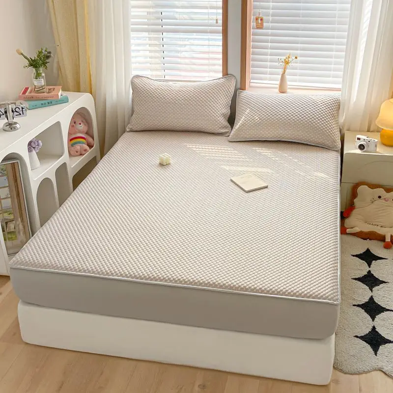 2025 new Class A solid color simple summer cool silk ice Doudou mat mattress fully enclosed and machine washable 5
