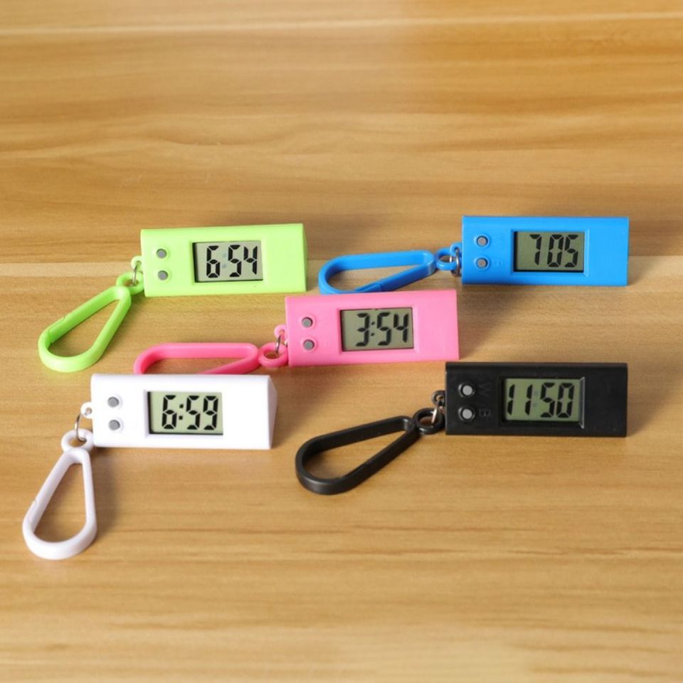 With buckle Triangle Electronic Hanging Clock Anti-fall Small Electronic Clock Keyring Silent Mini LED Digital Clock Backpack