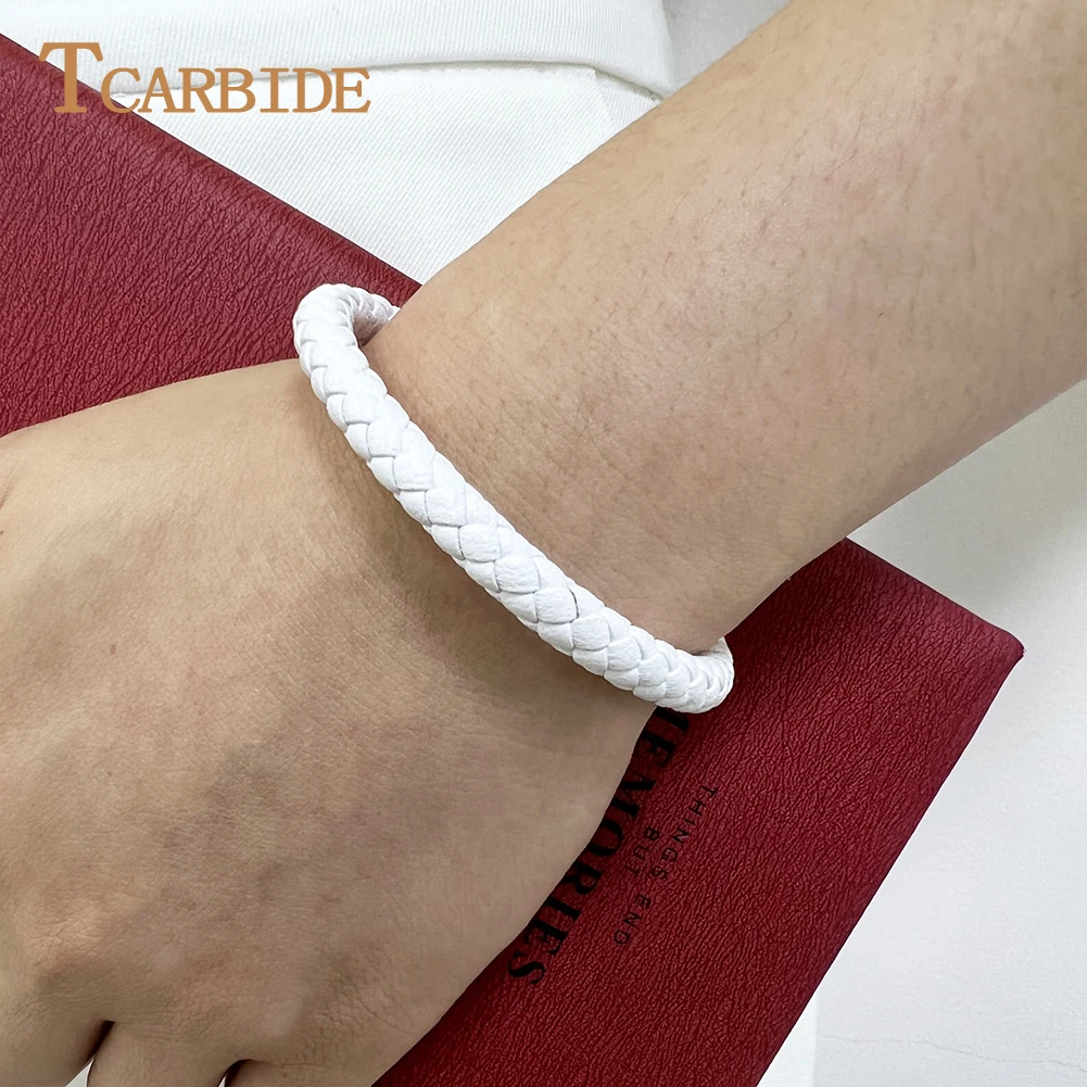 Classic Style Men Women Leather Bracelet Simple Black Stainless Steel Button Neutral Accessories Hand-woven Jewelry