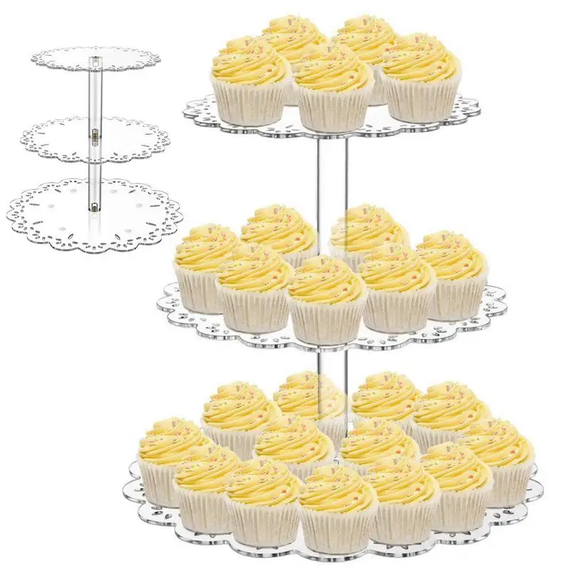 

3 Tier Dessert Stand Decorative Easy to Assemble Dessert Display Holder Transparent Acrylic Cupcake Standfor Wedding Party