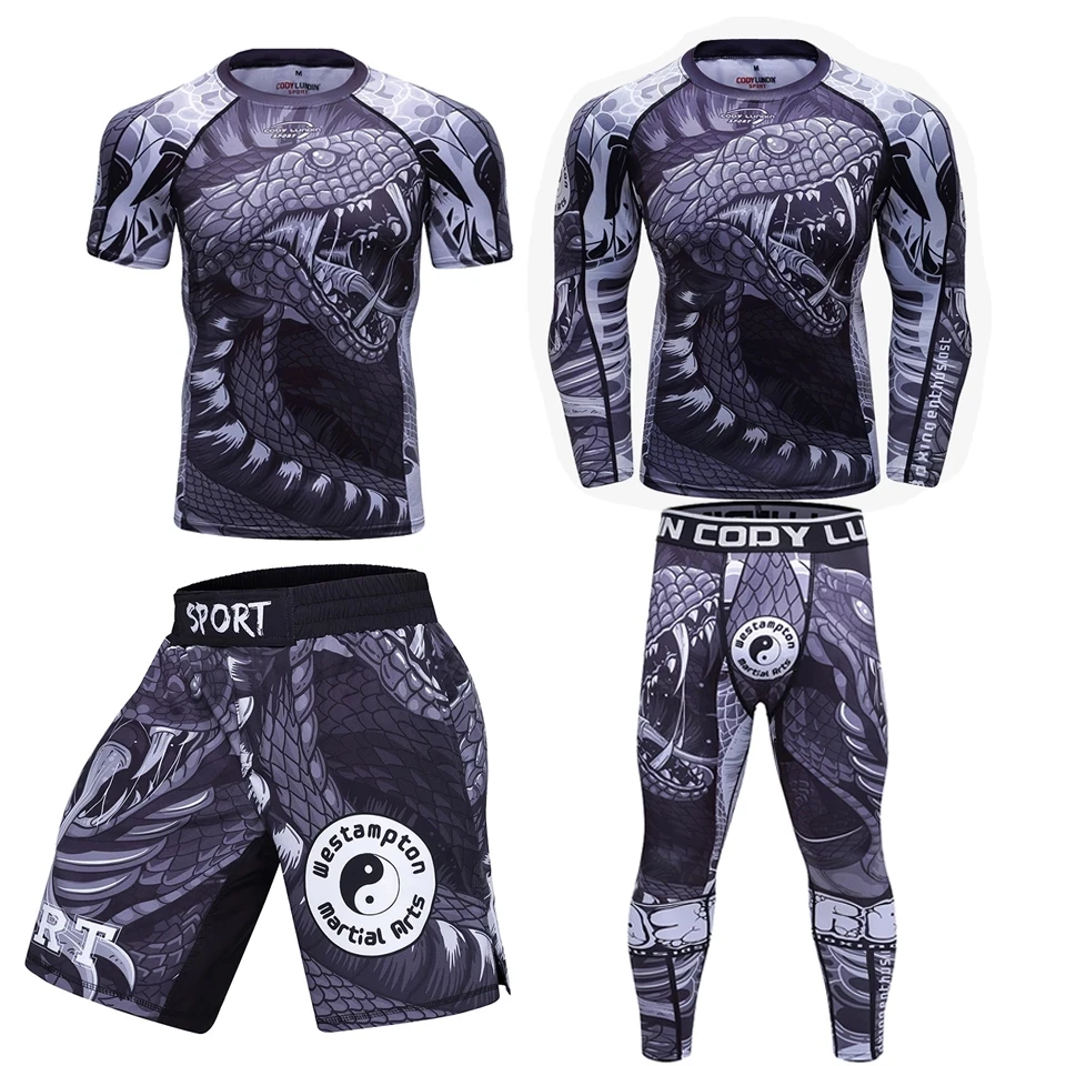 Jiu Jitsu Boxing T shirt + Pants Rashguard Men Muay Thai MMA Shorts Bjj Kickboxing 4pcs/Sets Boxeo Fitness Sport Suits Gi T-shirt sports apparel mens t shirt
