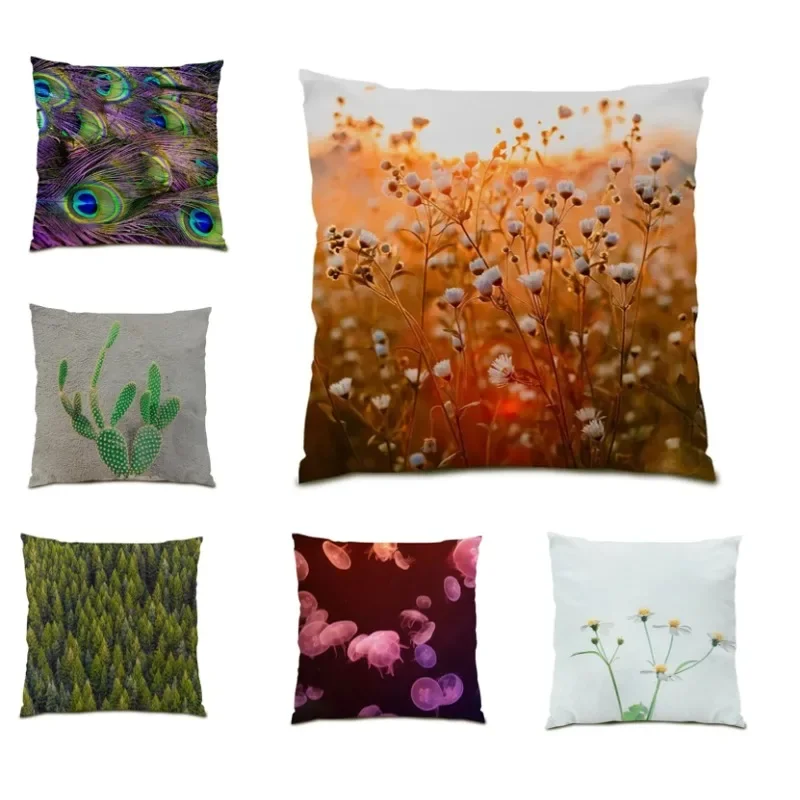 

Nature Landscape Cushion Cover Floral 45x45cm Deluxe Printed Reversible Pillow Cover Botanical Decoration Cojines 2024 DF1255