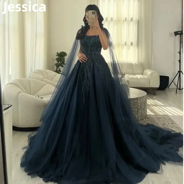Jessica Luxury Dubai Arab Evening Dresses Navy Tulle Glitter Evening Dresses 2024فساتين السهرة Formal Occasions Party Dress Ranked Product Recommendation