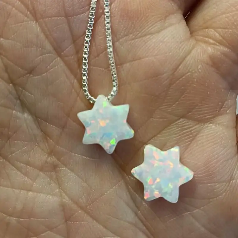 

(36 Pcs/Lot) OP17 White 10mm Synthetic Drilled David Star Opal Fire Stone For Necklace