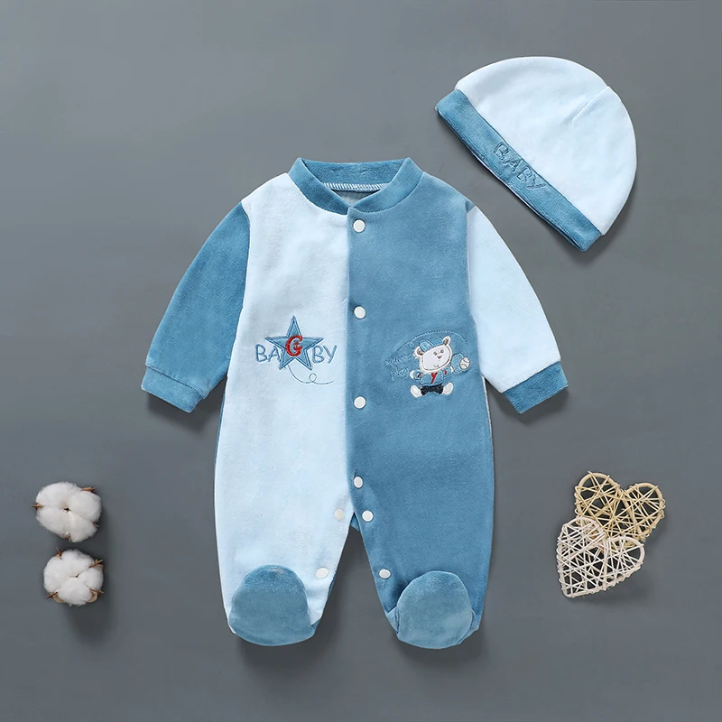 Velvet cartoon pattern newborn cotton fabric for 0-9 months baby boys and girls baby winter pajamas sleepers for baby BOY baby clothes baby sleepsuit