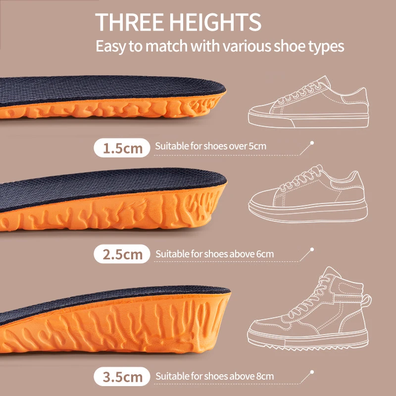 thumbnail image 4 of Plantillas invisibles para aumentar la altura de 1,5 a 3,5 cm, espuma viscoelástica EVA naranja, almohadilla para la suela de los zapatos, transpirables y cómodas para el cuidado de los pies de hombre, 4 of 5