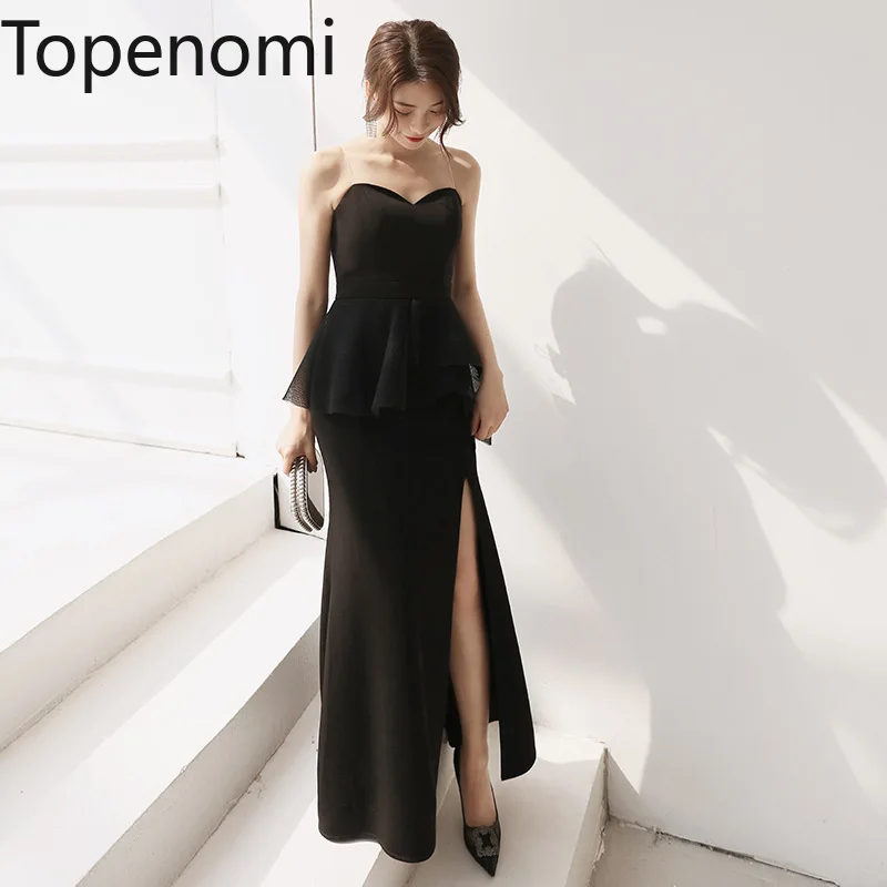 

Topenomi Banquet Party Dress Women 2024 Summer Sleeveless Strapless Waist Ruffle Fishtail Split Evening Dresses Sexy Vestidos