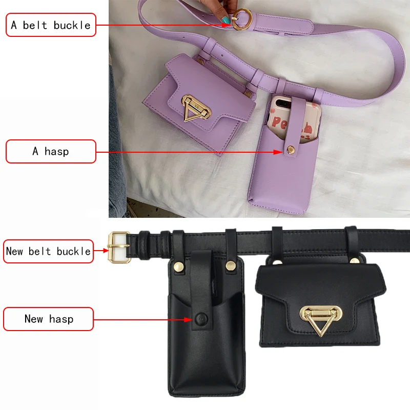 2 Piece Women's Belt Bag Luxury Designer Tactical Waist Bags Female Leather Flap Fanny Pack Shoulder Crossbody Chest Bag Purse