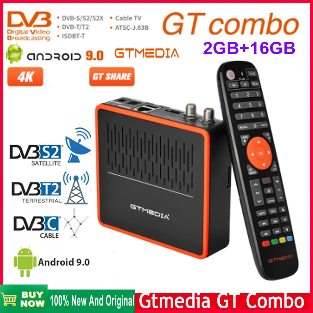 

[Genuine] GTMEDIA GT Combo 4K 8K Android 9.0 Smart TV BOX DVB-S2 DVB- T2 Cable Combo 2G+16G Satellite Receiver Built In Wifi