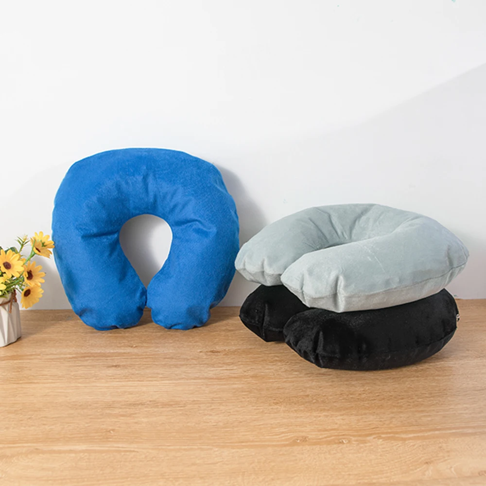 Inflatable Neck Pillow 1PC U-shaped Travel Portable Cervical Spine Support Short Plush Cushion Office Sleep Essentials