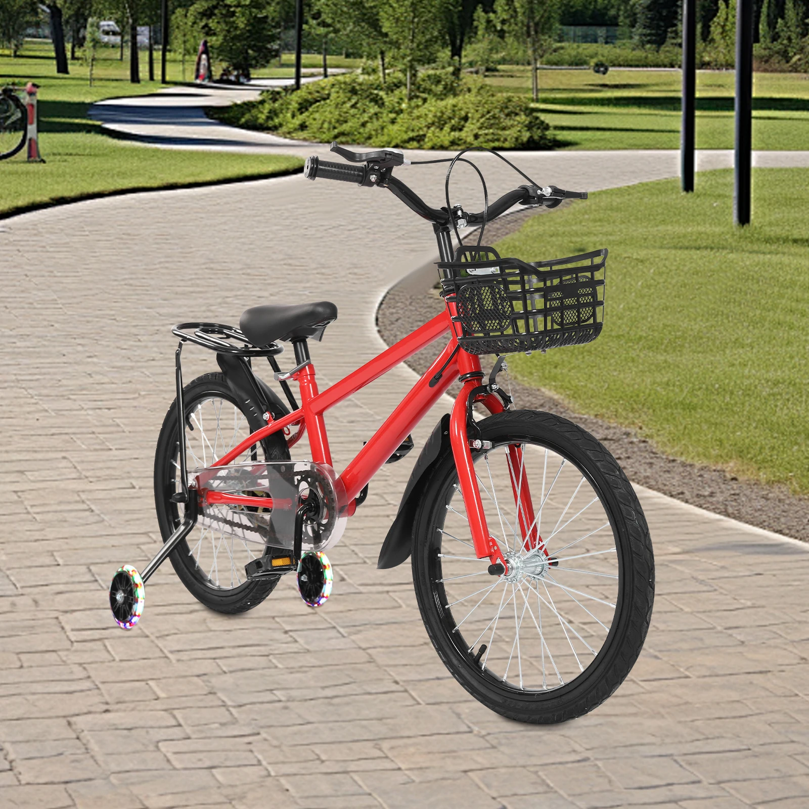18 Inch Children's Bicycle with Auxiliary Wheels High-carbon Steel Bike for 6-8 Years 1.05-1.3m/3.44-4.27ft Height Kids
