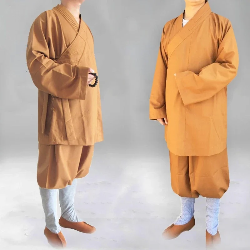 Traditional Chinese Buddhism Arhat Gown Set Adult Men Monk Robe Clothes Top and Pants Buddhist Clothes