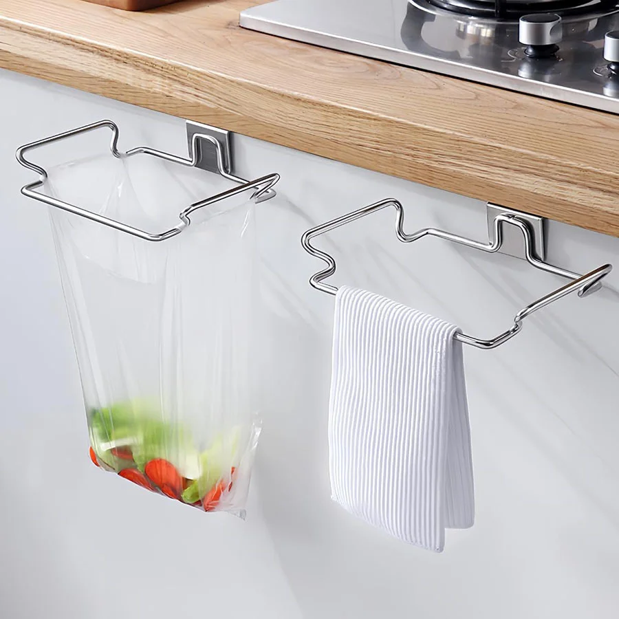 Kitchen-Trash-Rack-Cabinet-Door-Garbage-Bags-Holder-Stainless-Steel ...