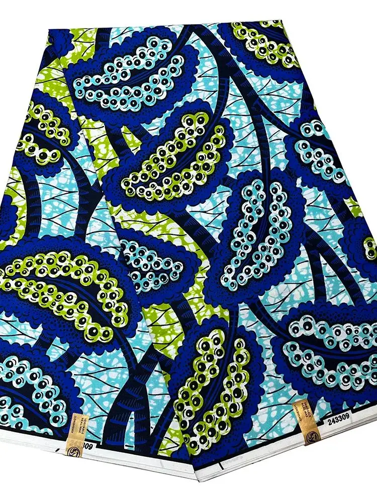 New African Batik Print Fabric Ankara Batik Print Polyester Sewing Material 6 Yards