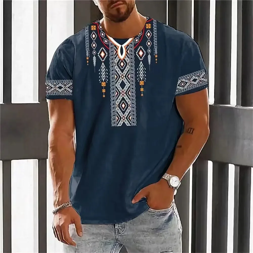Vintage Ethnic Style Short Sleeved Outdoor Street Men's Fashion T-shirt 3D Printed Men's Fitness Tops Daily Casual Sports Tees 4
