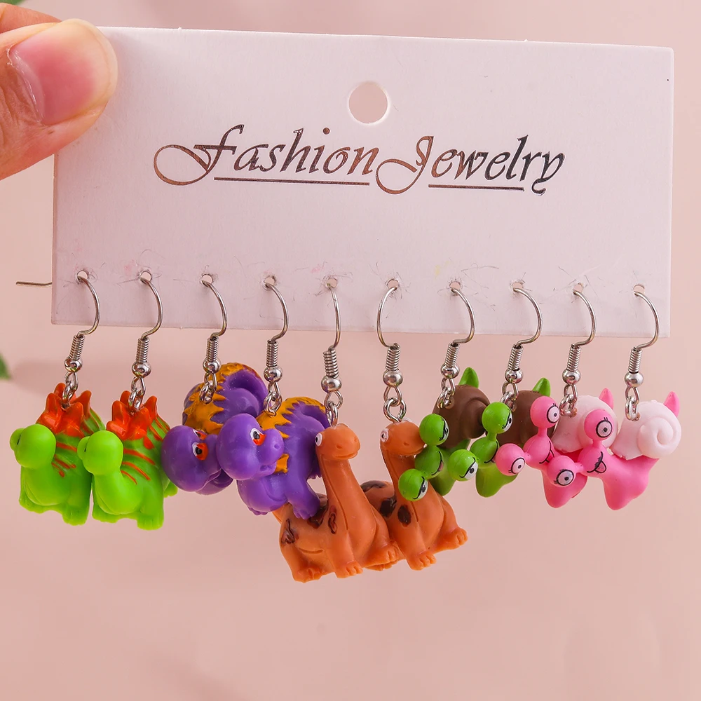 Aihua Niedliche Cartoon 3D Schnecke Dinosaurier Ohrringe Kawaii Tier Ohrringe Halskette für Frauen Mädchen Kinder Geburtstag Schmuck Geschenke