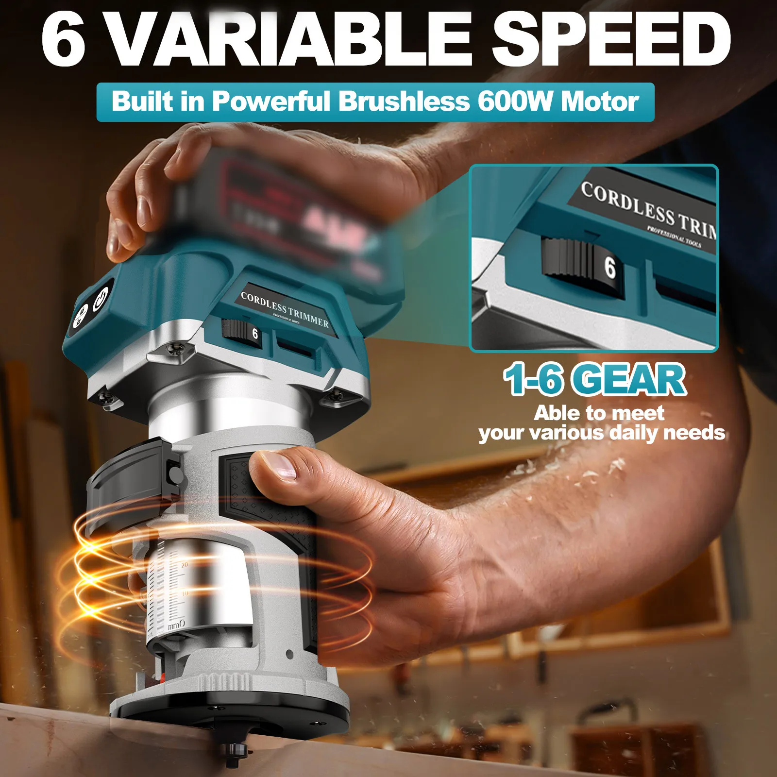 6 Speeds Brushless Electric Trimmer Machine Wood Router Plunge Router Milling Engraving Slotting Machine