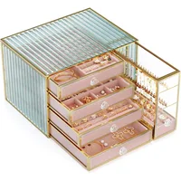 Jewelry organizer box-Tempered Glass 5-Drawer jewelry boxes for women, Large Jewelry Boxes 1