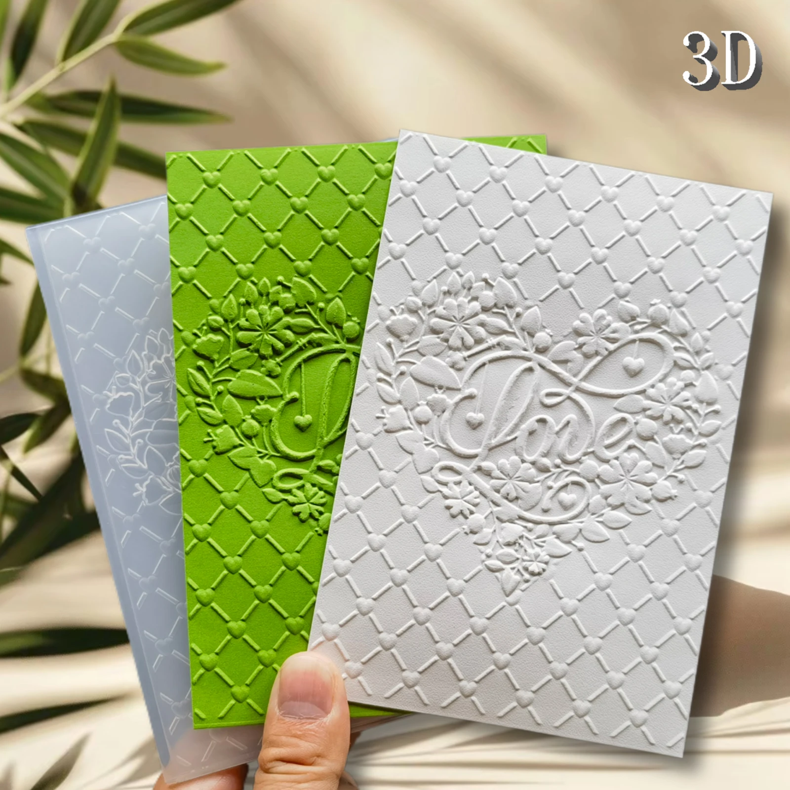 3D 엠보싱 폴더 - 사랑의 꽃무늬 디자인을 테마로, 내구성이 뛰어난 플라스틱, DIY 수공예품 및 스크랩북, 엠보싱하기 쉽다, 수타