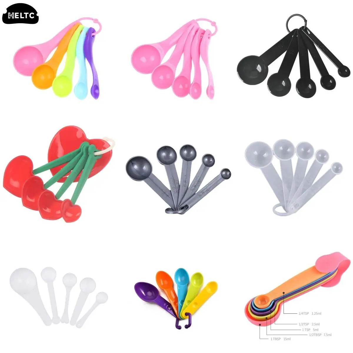 1/5PC Home Measuring Spoon Set Double Scale Measuring Spoon Ml/g Cake Baking Flour Cups Pink Plastic
