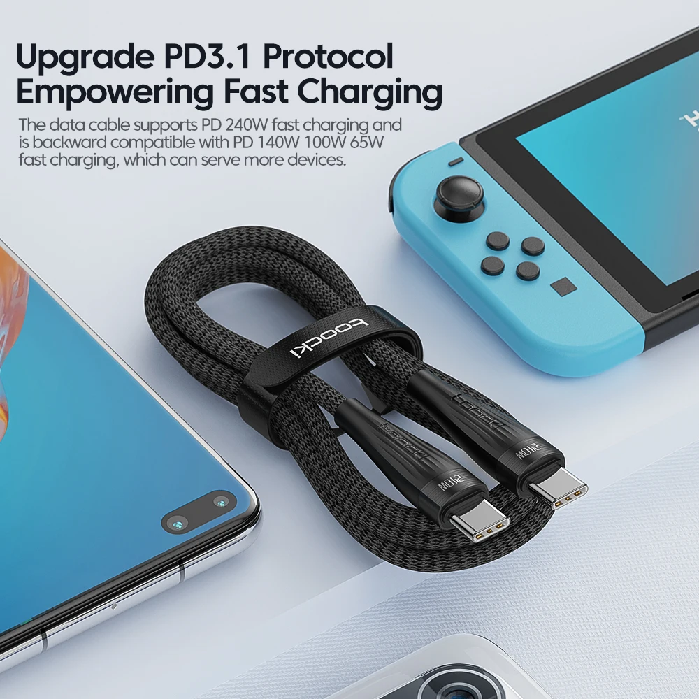 Toocki 240W Fast Charging USB-C to USB-C Cable, 0.25M