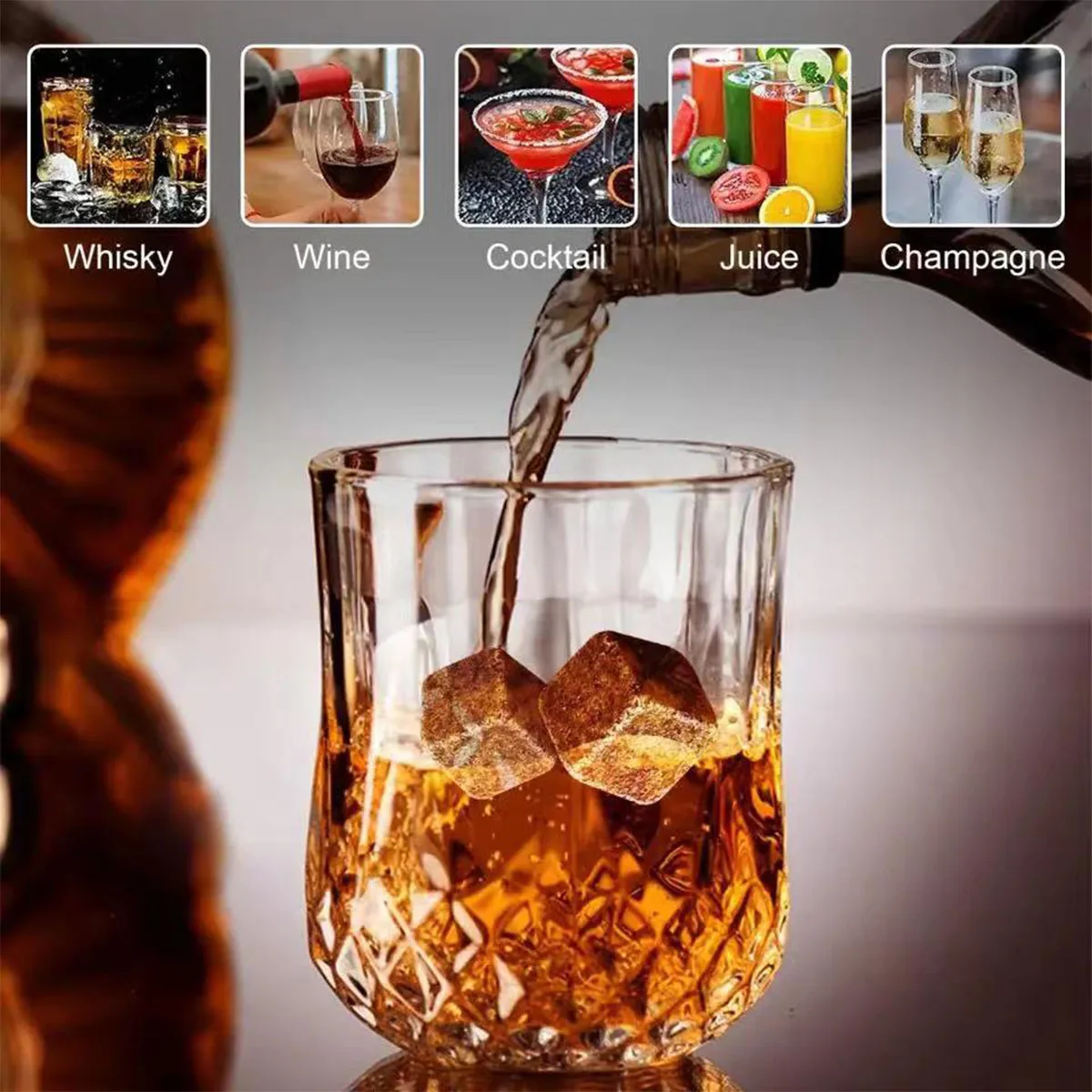 Christmas Valentine's Gift Whiskey Stones Glasses Set Granite Ice Cube For Whisky in Wooden Bottle Box Present For Dad Husband 3