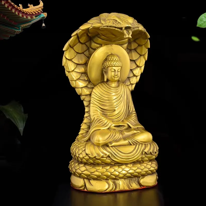 Handmade Bronze Snake Guardian Buddha Statue - Sakyamuni & Vairocana Buddhist Altar Decor for Home Worship, Snake Deity Sculptur