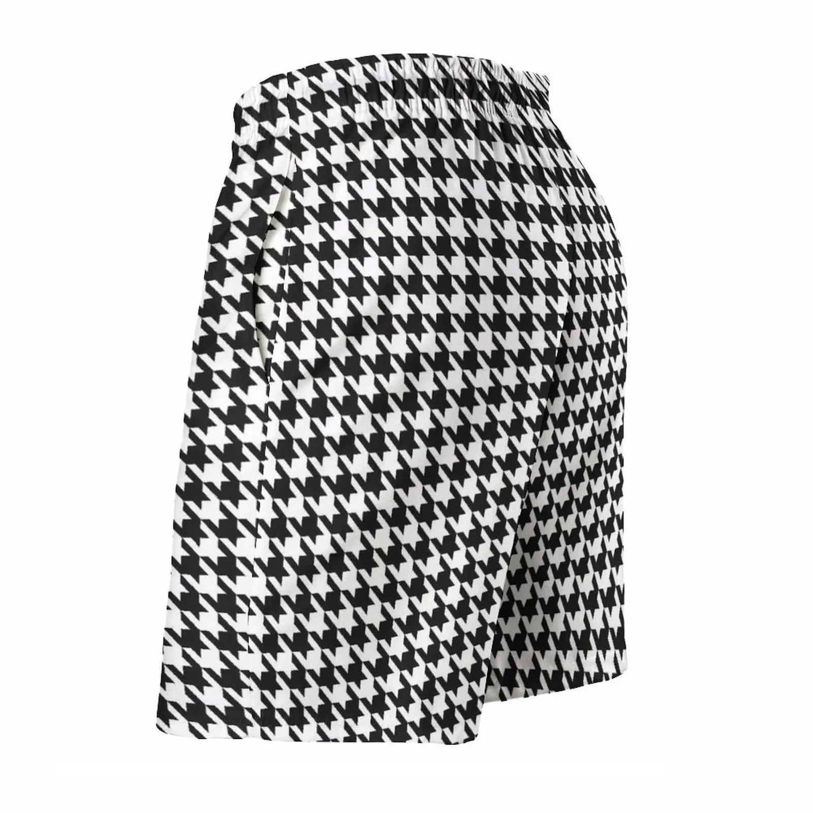 Summer Board Shorts Black White Houndstooth Sports Fitness Retro Print Board Short Pants Vintage Quick Dry Swimming Trunks 4