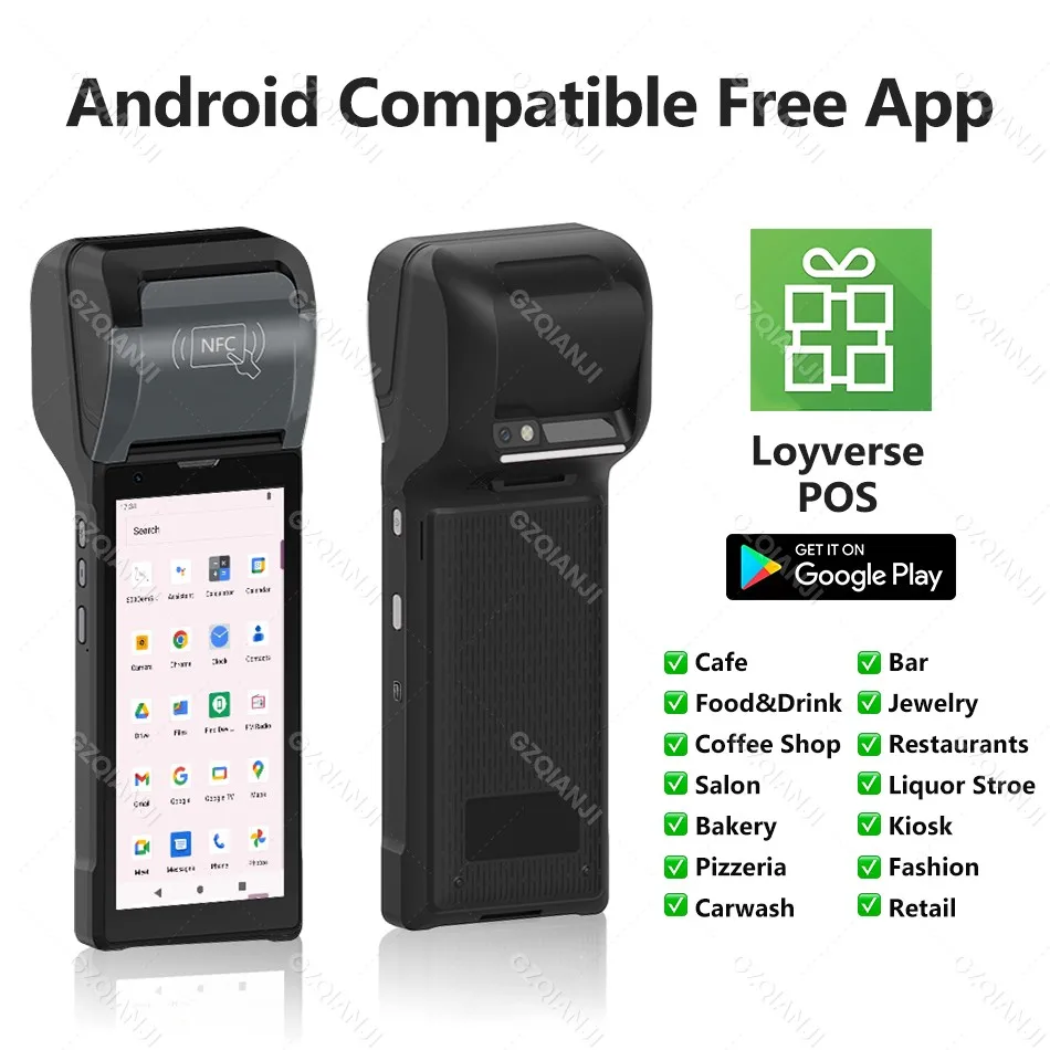 4G Android 12/8.1 POS PDA with 58mm Thermal Bill Receipt Printer All in one Handheld Terminal POS Machine for Loyverse