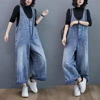 Slimming Denim Overalls Women's Spring  New Loose plus Size Faionable Wide Leg One-Piece Pants Anti-Aging Trendy