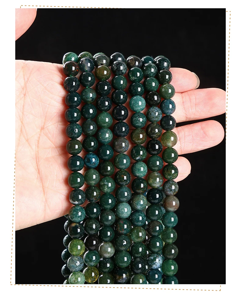 4 6 8 10 mm Naturstein Moos Gras Achat Perle Runde lose Spacer Rocailles für Schmuckherstellung Diy Halskette Armband Zubehör – Detail 7