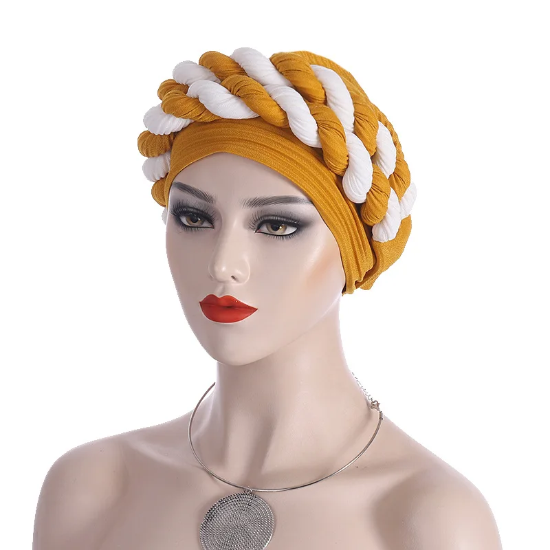 XEPST 2 Pezzi Cappello Turbante Da Donna, Turbante Floreale In Poliestere Foulard Musulmano Bandana Cappello Chemio Pre-Legato Beanie Per Capelli Donna - Grigio, Caffè - Foto 6