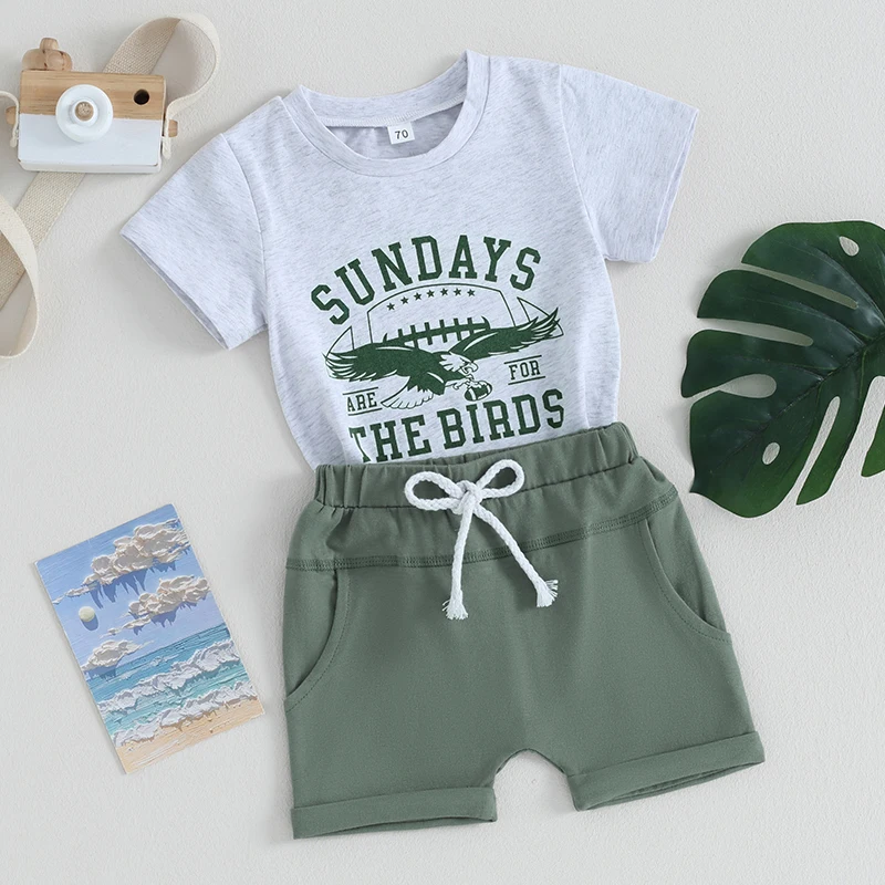 

Toddler Baby Boy Football Outfits Sundays Are for The Birds Eagle T-Shirt Top Shorts Set 2Pcs Summer Clothes