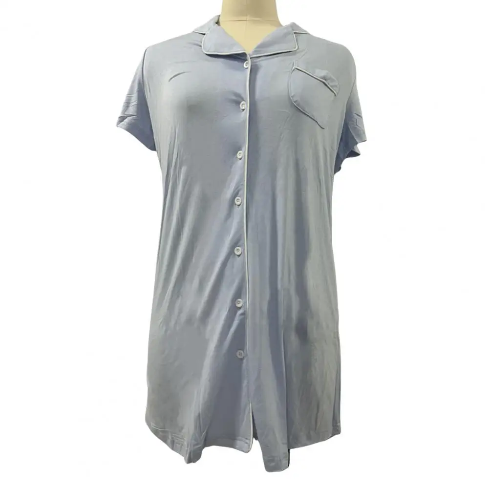 Summer Pajamas Stylish Women's V-neck Sleep Dress Comfortable Solid Color Homewear for A Relaxing Night Short Sleeve Loose Fit