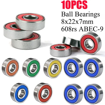 인라인 롤러 스케이트 베어링, 깊은 홈 608rs ABEC-9 미니어처 볼 베어링, 스케이트보드용 탄소강 롱보드 베어링, 10 개 상품 이미지