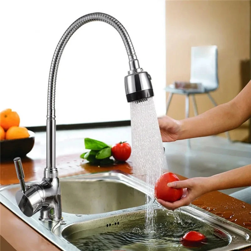 Stainless Steel Kitchen Sink Faucet with Flexible Arc 360 Degree Rotatable Sprayer Laundry Room Bar Hot and Cold Water Tap