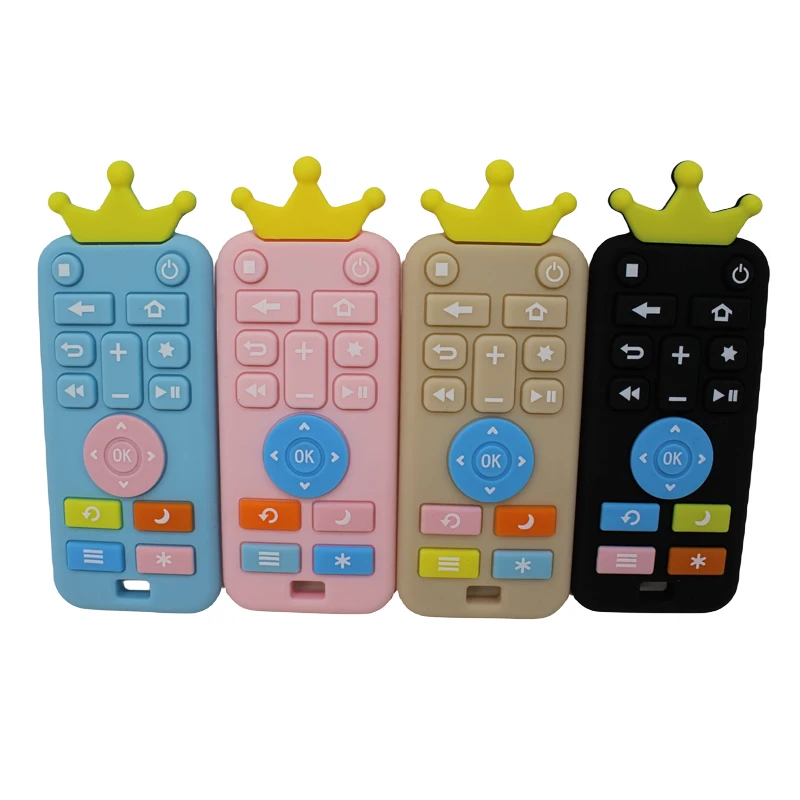 Baby silicone remote control teether baby anti-eating hand teething stick cartoon soothing teething toys cognitive teething toys