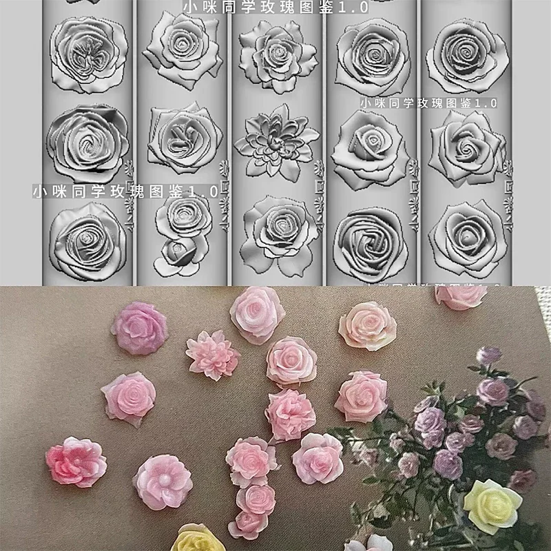 1Pcs 실리콘 보우 네일 아트 몰드 장미 꽃 꽃다발 스타일 높은 투명도 3D 네일 장식 네일 참 DIY 매니큐어 몰드
