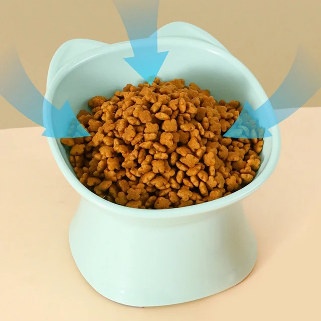New cat bowl anti-tip feeding and drinking bowl Nordic style square mouth double-ear high-leg cat bowl pet supplies 5