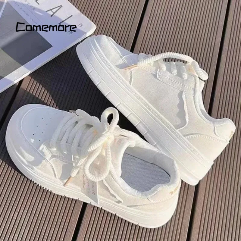 Comemore-Zapatillas deportivas vulcanizadas para mujer, zapatos de plataforma con cordones de malla, informales, a la moda, 2024