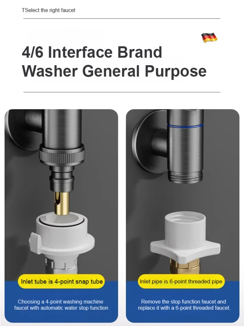 Household narrow space washing machine faucet all copper joint automatic shut-off valve 5