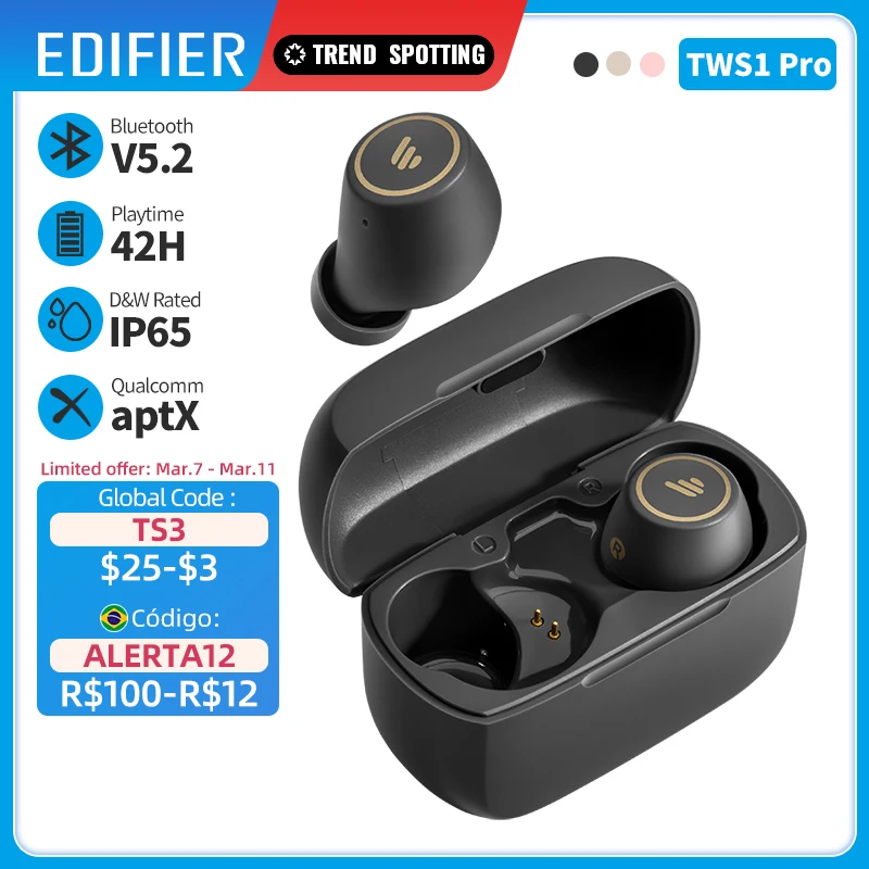 TWS-наушники EDIFIER TWS1 Pro с поддержкой Bluetooth 5 0 время воспроизведения до 42 часов |